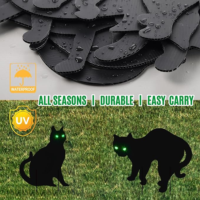 6 Pcs Black Cat Halloween Decor Yard Signs with Stakes, Halloween Decorations Outdoor with LED Eyes Glow in The Dark, Scary Silhouette Waterproof Yard Lawn Garden Halloween Decor