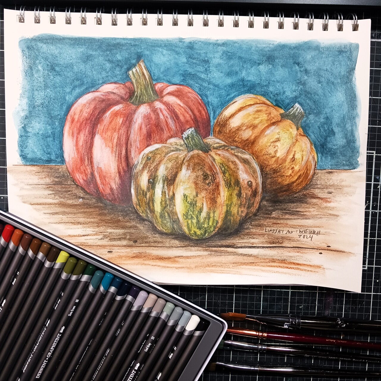 Fall Pumpkins with Derwent Graphitint Pencils