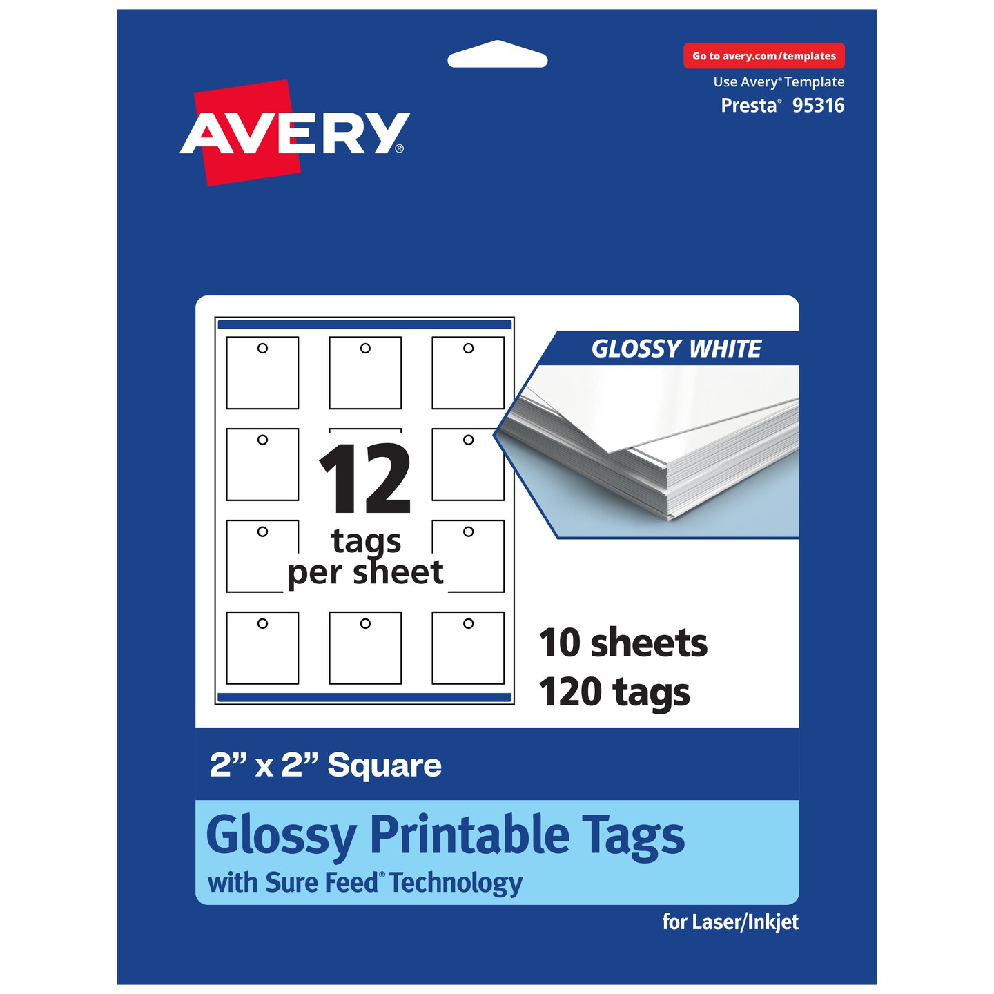 2&#x22; x 2&#x22; Square, Glossy White Printable Tags