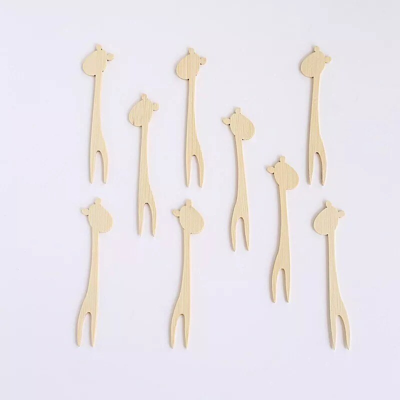 100 Natural Sustainable Bamboo Mini Forks Giraffe Cocktail Picks Party Events