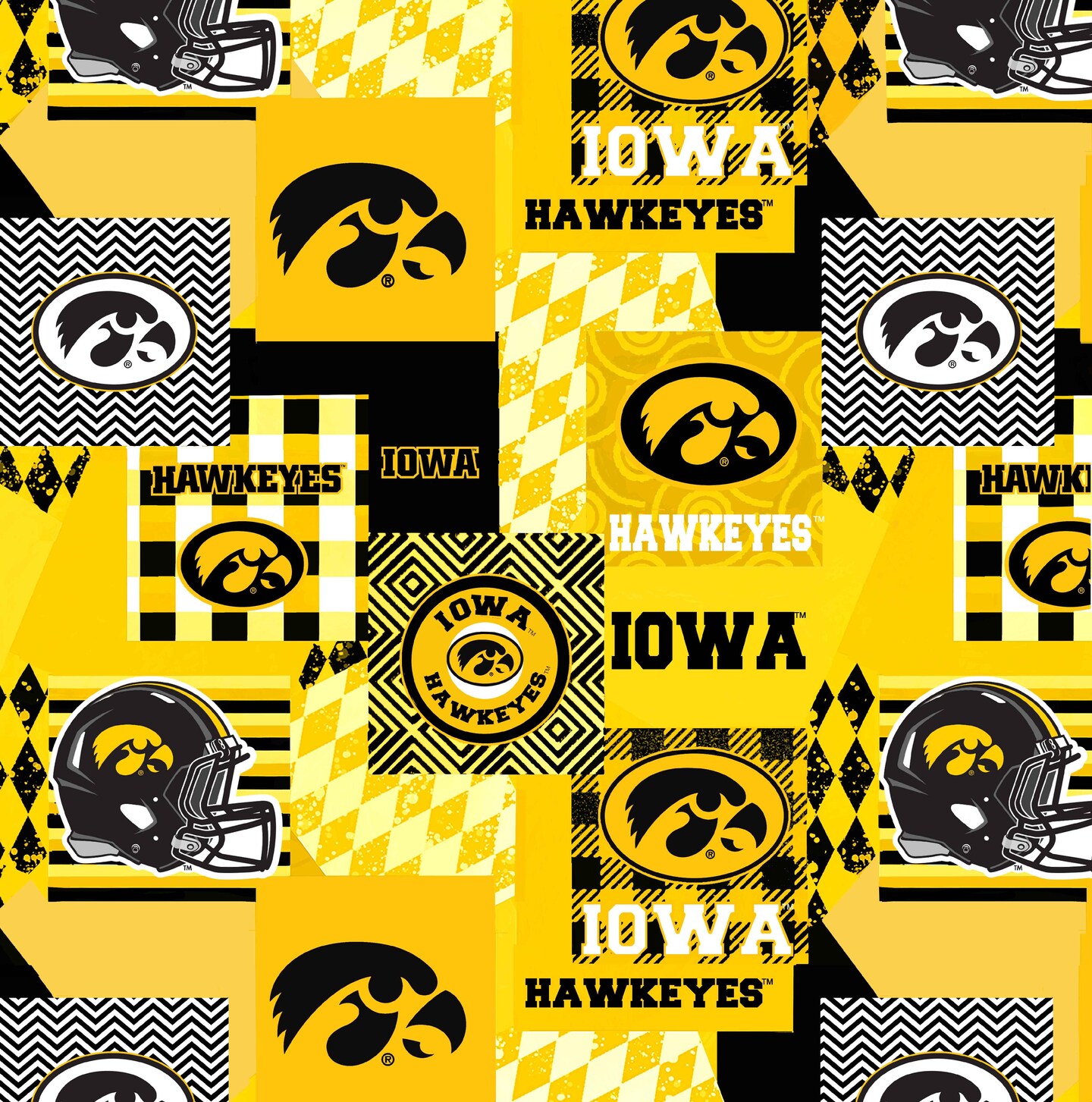 Sykel Enterprises-University of Iowa Minky Fabric with Geometric Design-Iowa Hawkeyes Minky Fleece Sold By The Yard