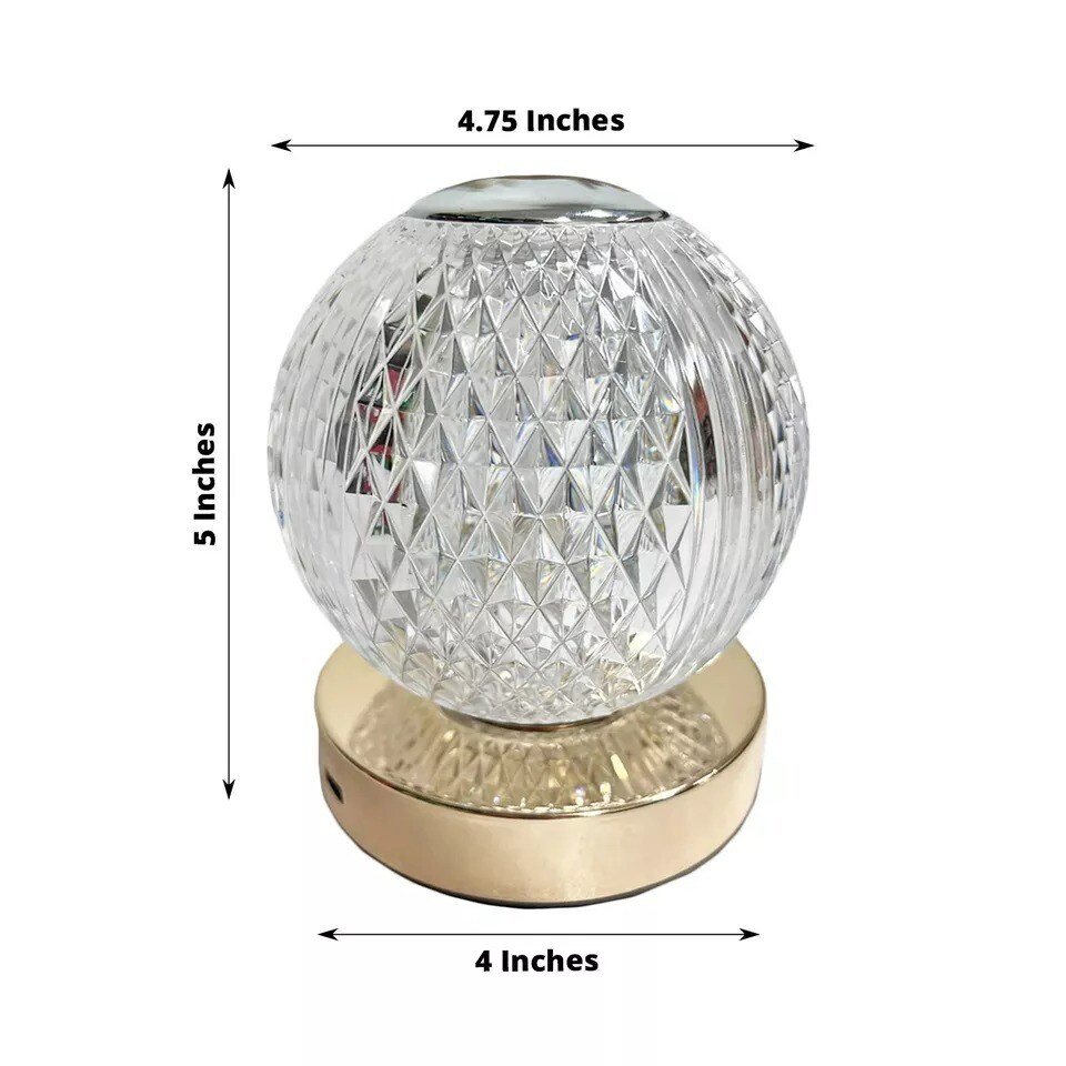 5&#x22; Clear Acrylic Crystal Ball Desk Lamp Rechargeable LED Light Party Decorations