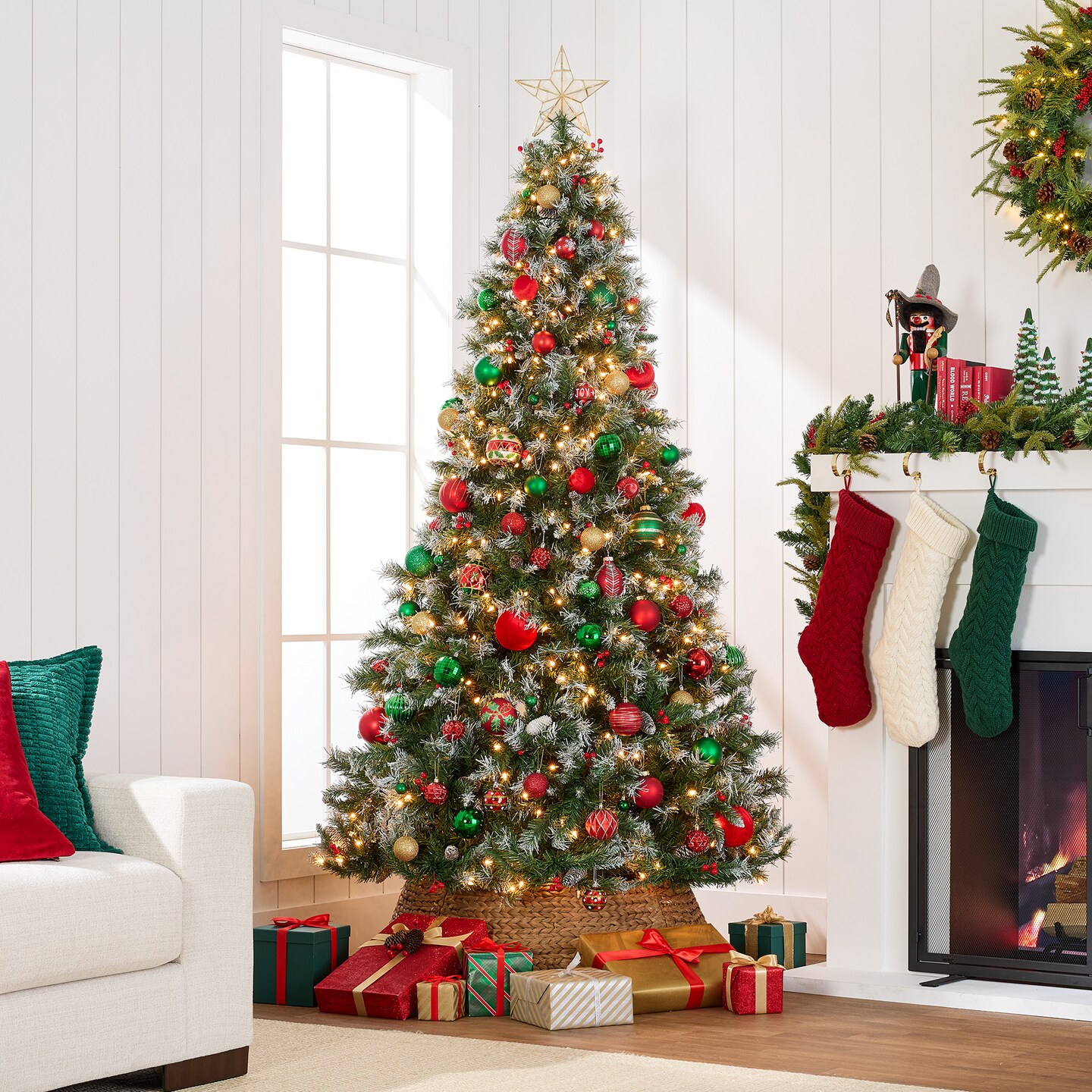 Best Choice Products Pre-Lit Pre-Decorated Holiday Christmas Tree w/ Flocked Tips, Base