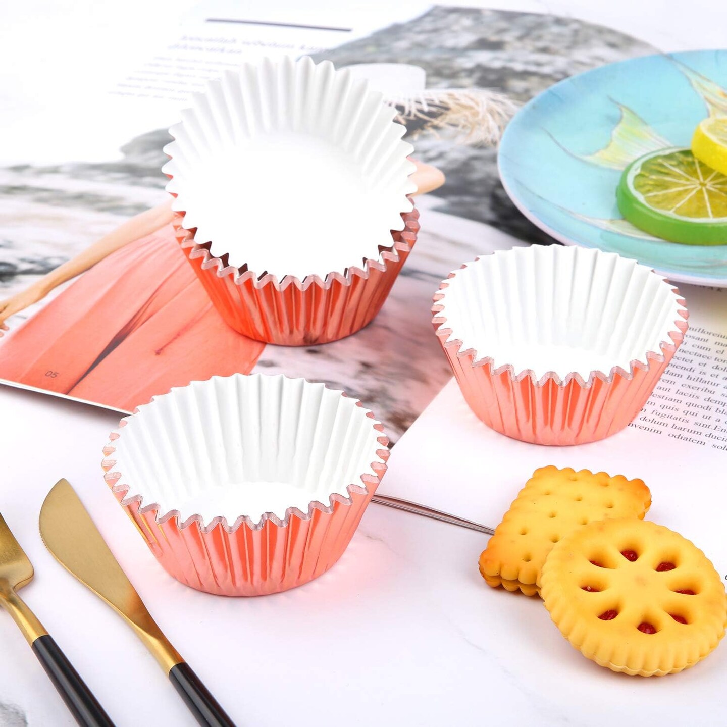 100 Pieces Foil Metallic Cupcake Liners Muffin Wrappers Foil Baking Cups Muffin Paper Cases