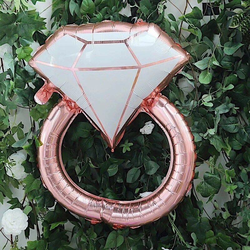 26&#x22; tall Rose Gold White Extra Large Diamond Wedding Ring Mylar Foil Balloon