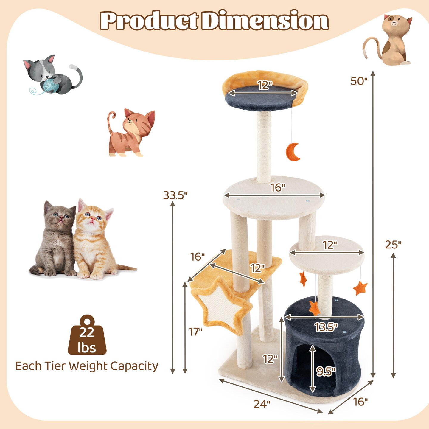 Cute Cat Tree For Indoor Cats With Sisal Scratching Posts And Board