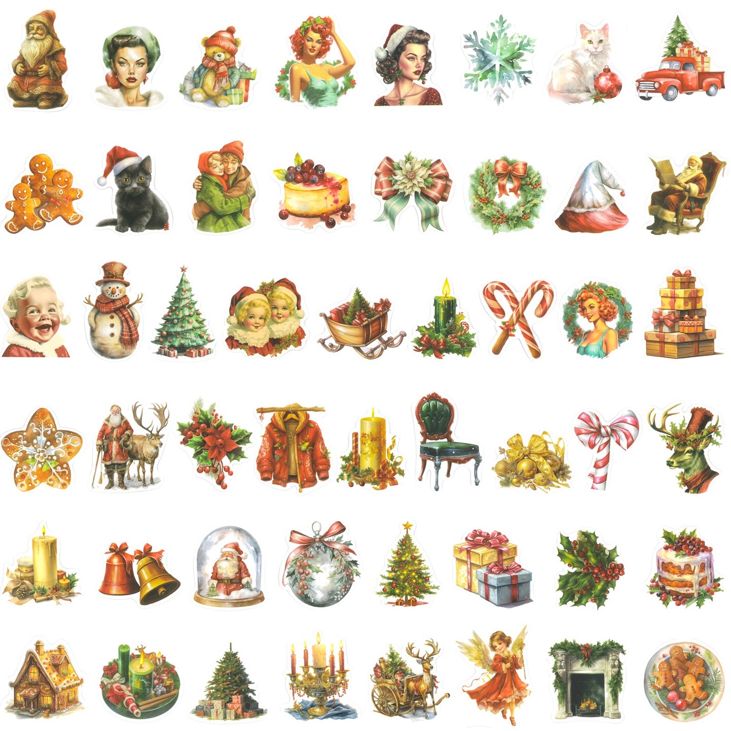Wrapables Waterproof Christmas Vinyl Stickers for Water Bottles, Laptop, Phones, Skateboards, Decals for Teens, 100pcs Classic Xmas