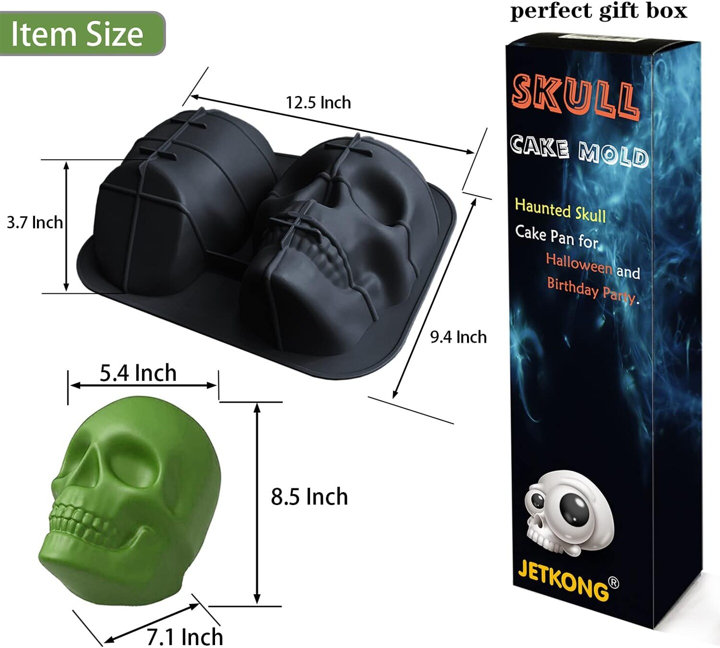 Extra Large Silicone Skull Cake Mold Haunted Skull Baking Cake Pan for Halloween and Birthday Party