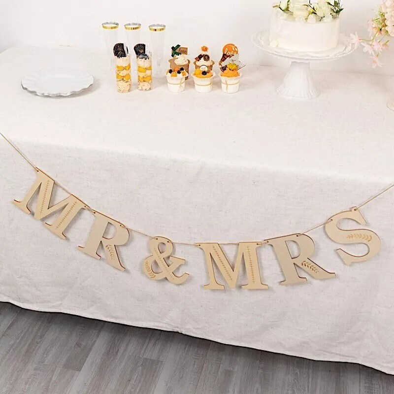 Natural Wooden Mr & Mrs Pre-Strung Letter Garland Wedding Banner Party Events