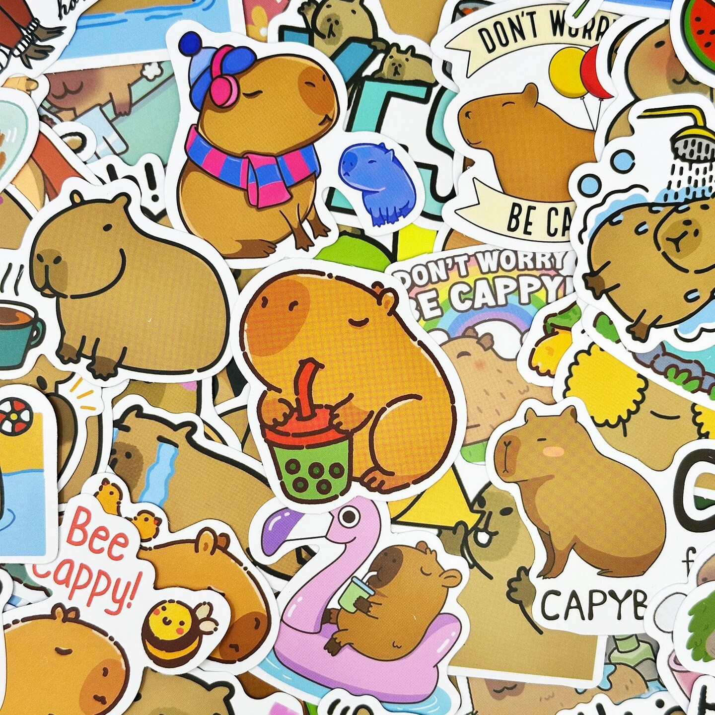 Wrapables Waterproof Vinyl Stickers for Water Bottles, Laptop, Phones, Skateboards, Decals for Teens, 100pcs Capybaras