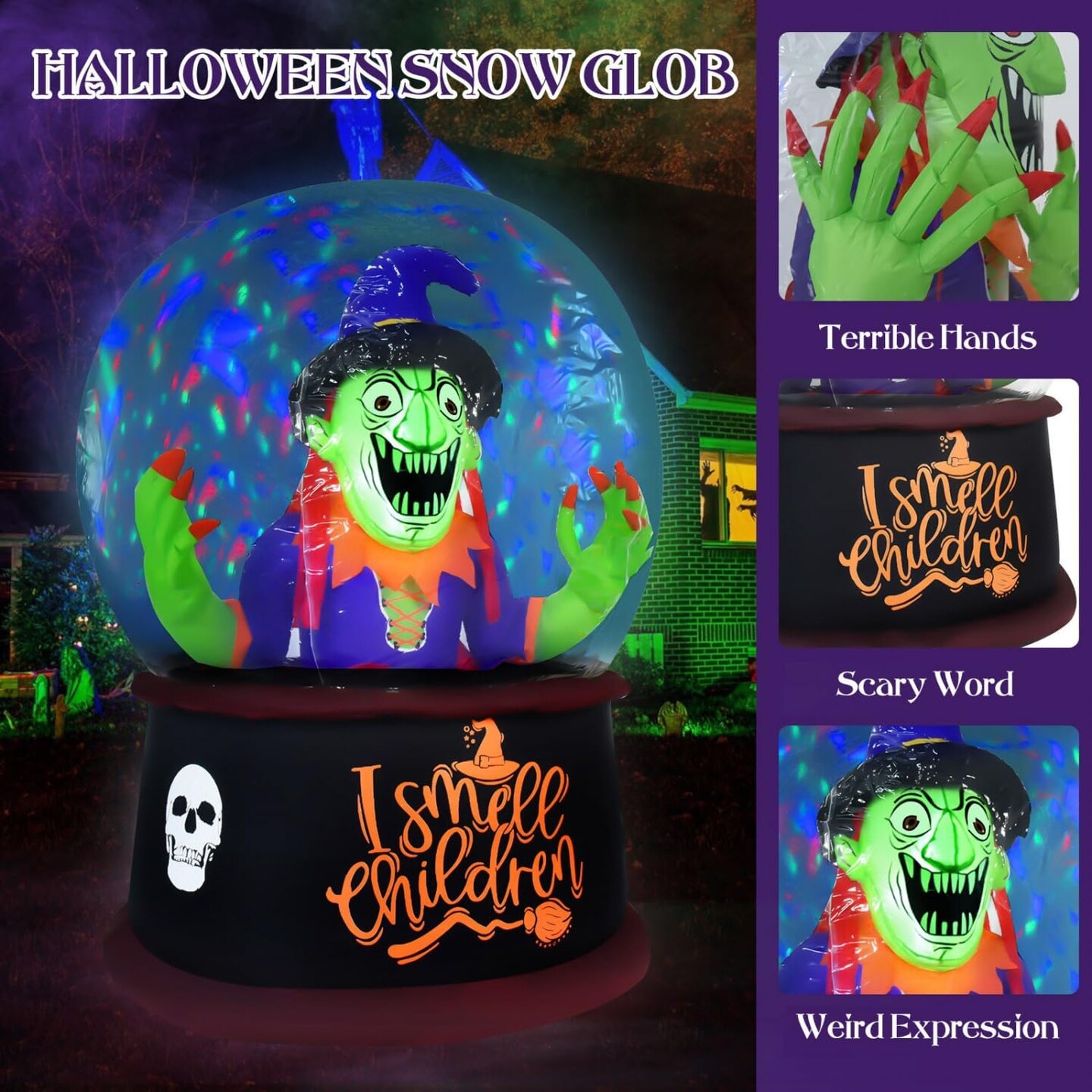 Scary Halloween Inflatable Snow Globe Witch Halloween Decor Outside