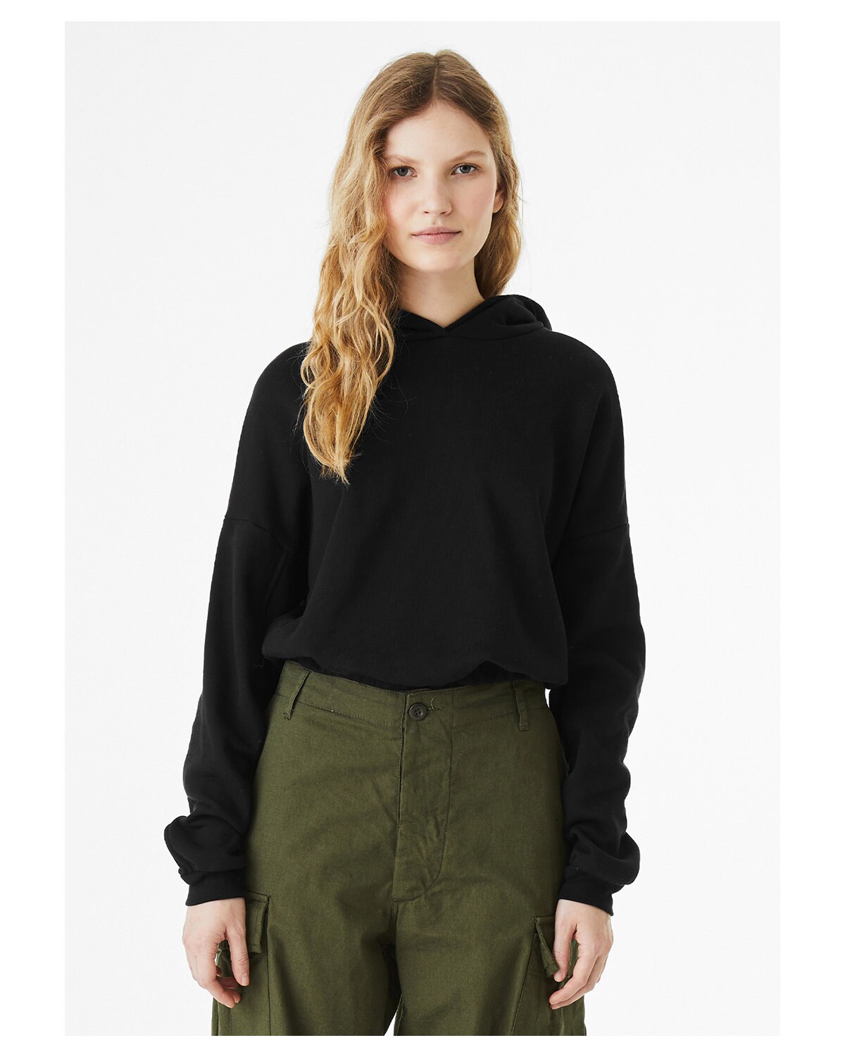 Bella + Canvas® Ladies Sponge Fleece Cinched Bottom Hooded Sweatshirt