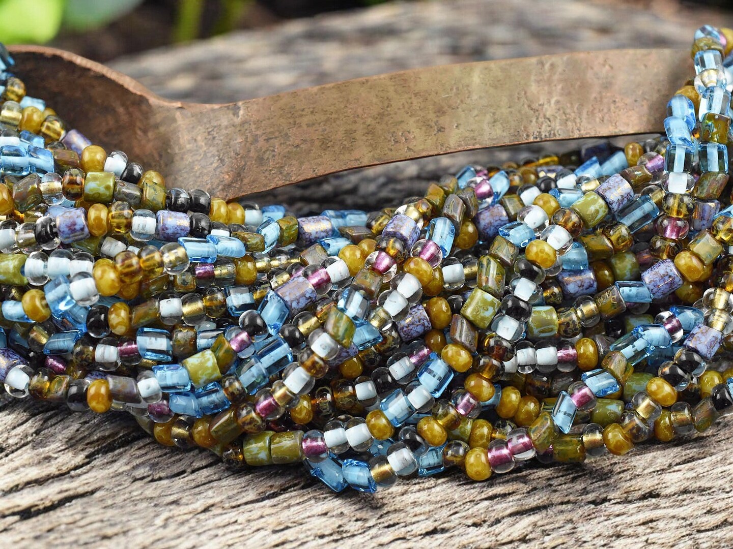 6/0 Aged Dark Ice Picasso Czech Glass Seed Bead Tube Mix (22&#x22; Strand)