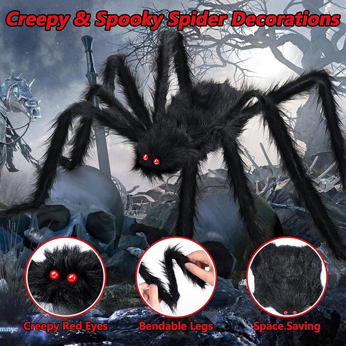 3PCS Giant Spiders Halloween Decorations for Indoor Outdoor Halloween Decor Fake Realistic Large Hairy Halloween Spiders for Outside Home Office Wall Yard Parties