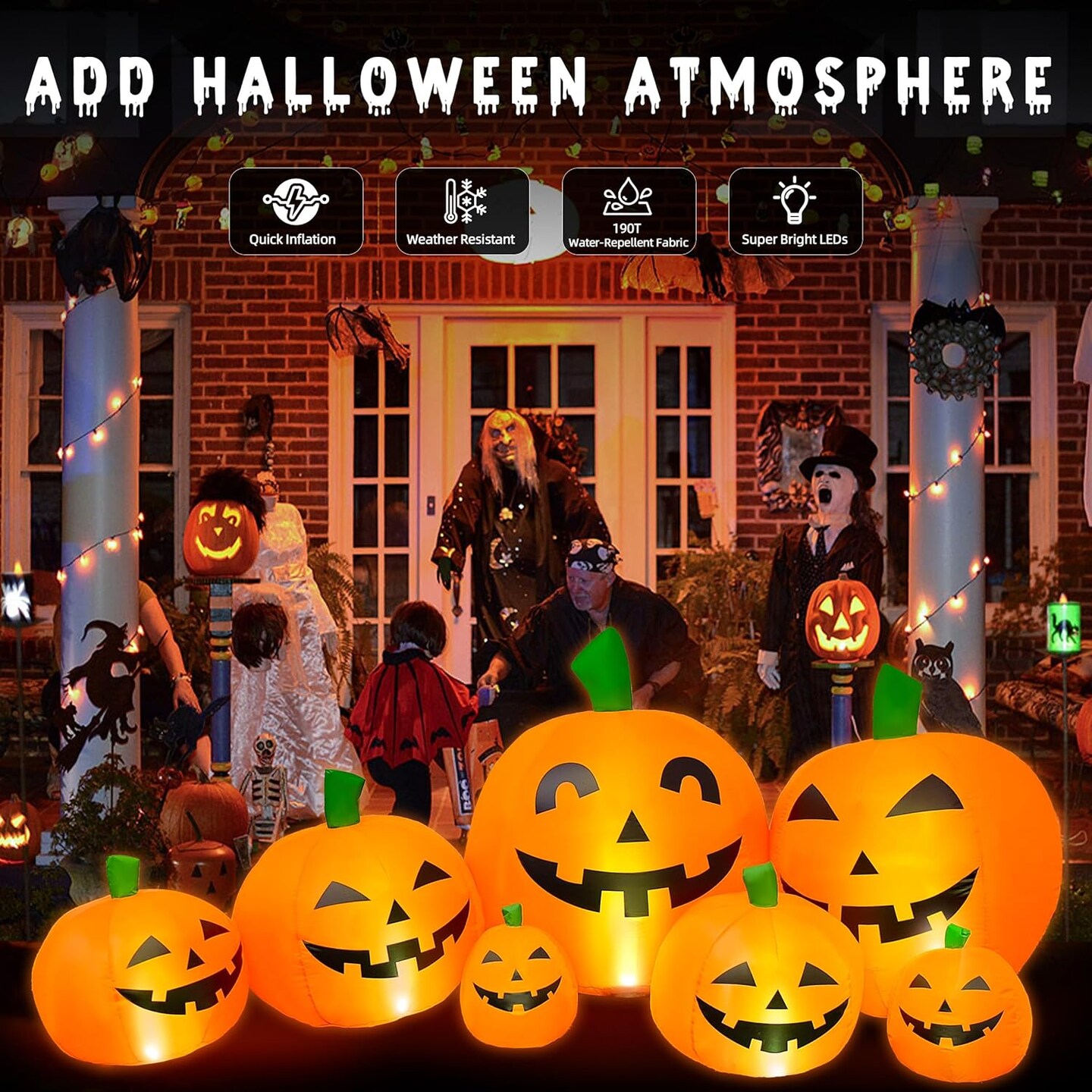 Outdoor Halloween Decorations 7.5 Ft Halloween Inflatables Pumpkins with Built-in LED Lights
