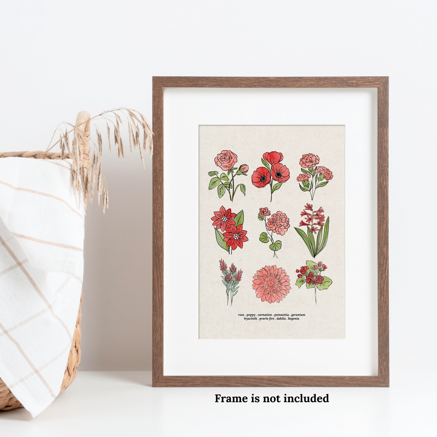 Red Flower Chart Unframed Art Print | Antique Paper Background