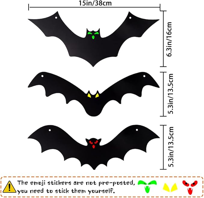 Halloween Hanging Bats 12 Pieces 3D Realistic Scary Large Fake Black Hanging Flying Bat Spooky for Yard Sign Outdoor Indoor Lawn Decorations(3 Style)