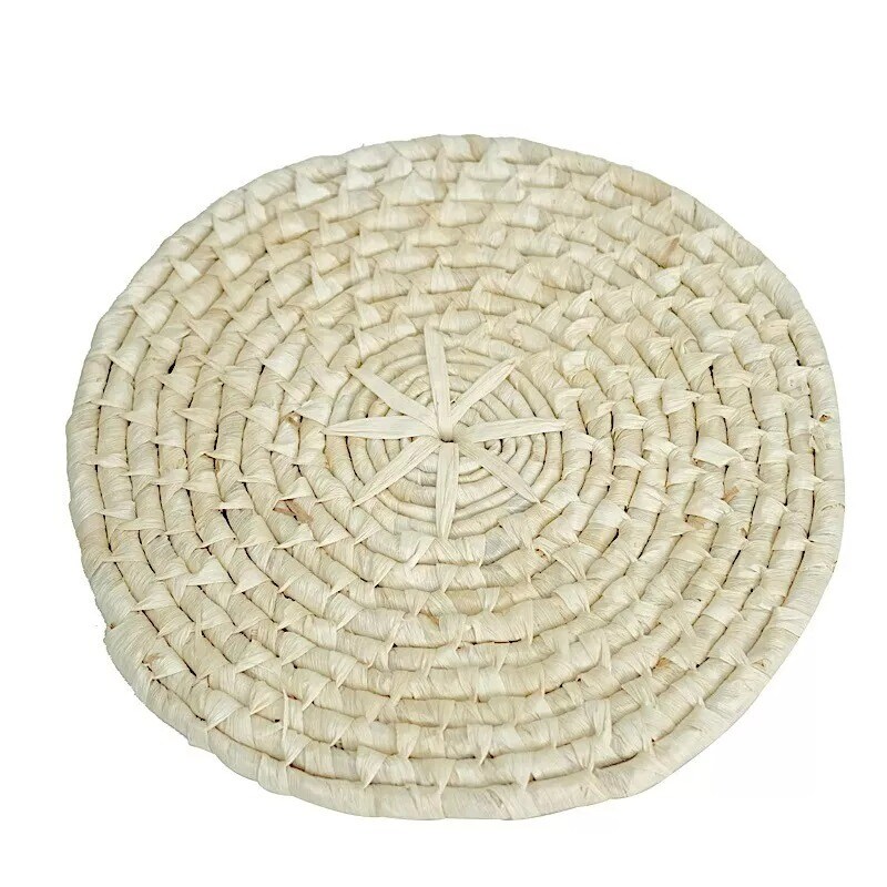 4 Round 15&#x22; Natural Corn Husk Woven Placemats Rustic Tablemats Party Decorations