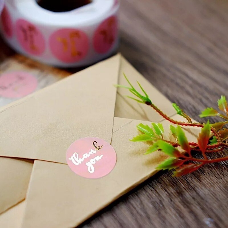 500 Blush Gold 1&#x22; Round Self Adhesive Thank You STICKERS DIY Craft Favors Labels
