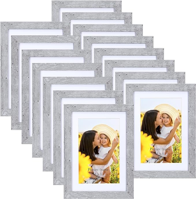 5x7 Picture Frame 15 Pack, Display Pictures 4x6 with Mat or 5x7 without Mat, Grey Bulk Photo Frames for Wall or Tabletop