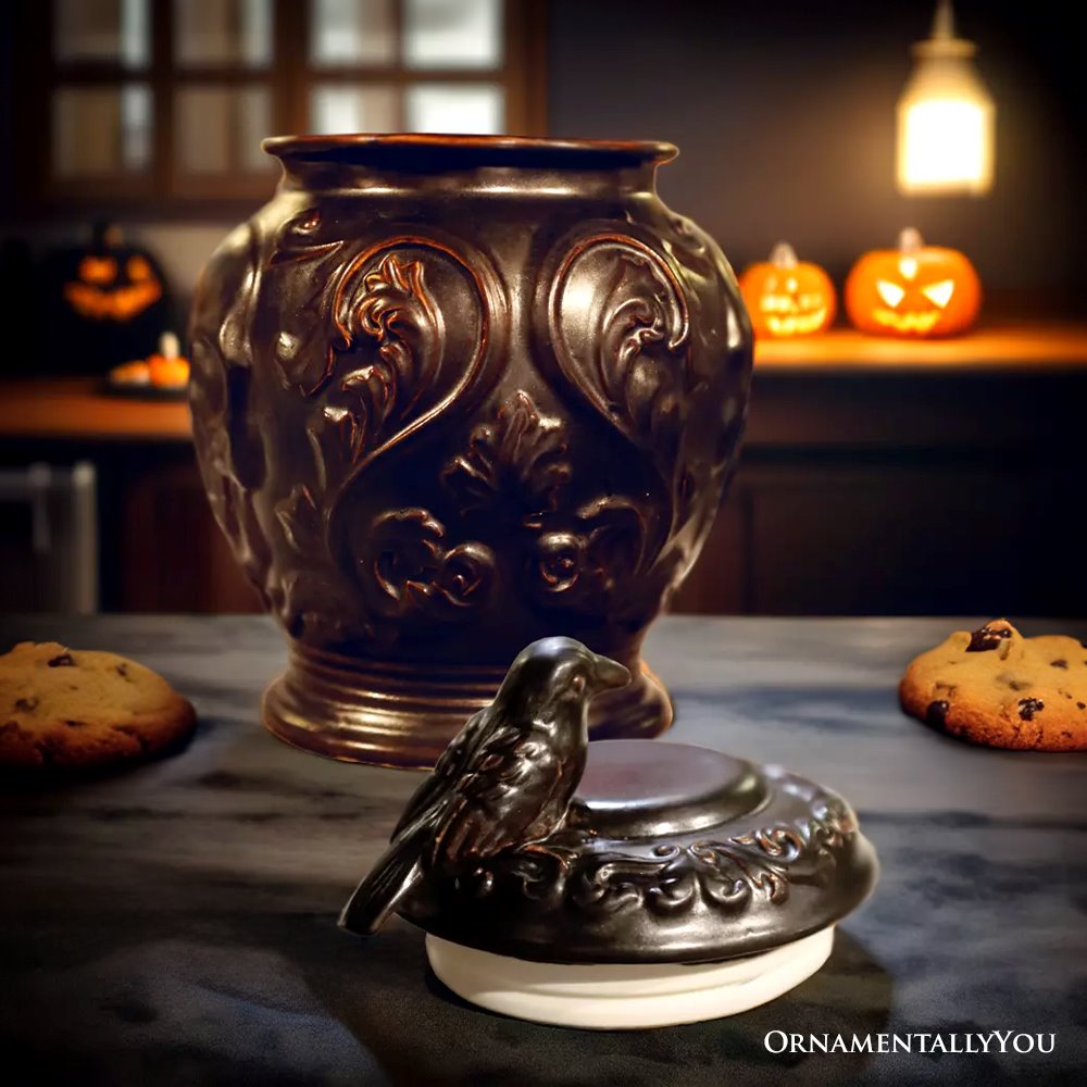 Spooky Urn 8&#x22; Cookie Jar, Ceramic Gothic Halloween Kitchen Decoration