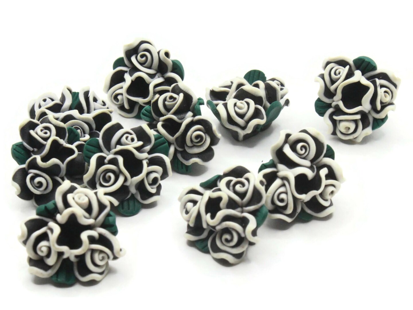 10 Black Polymer Clay Flower Boquet Beads