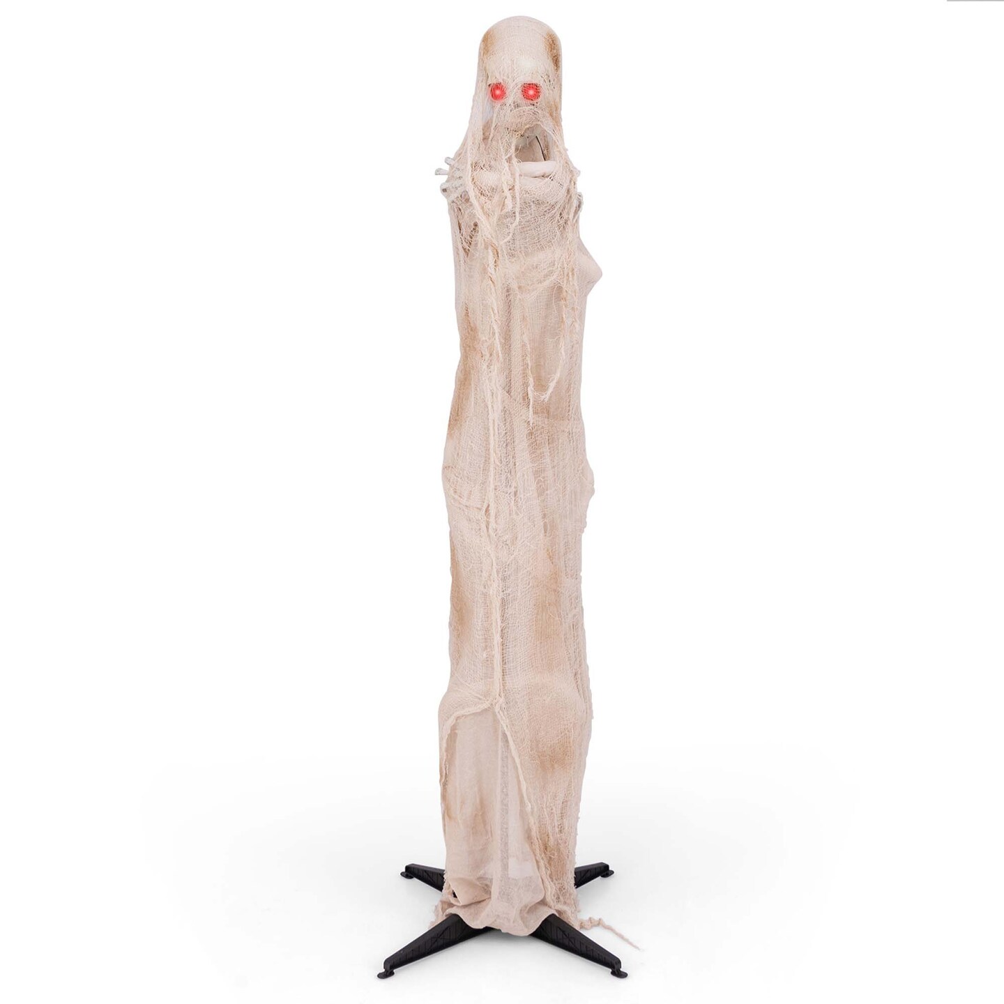 Costway 6FT Halloween Animated Standing Mummy Life Size Animatronic Mummy w/ LED Red Glowing Eyes Posable Body Sound Activation