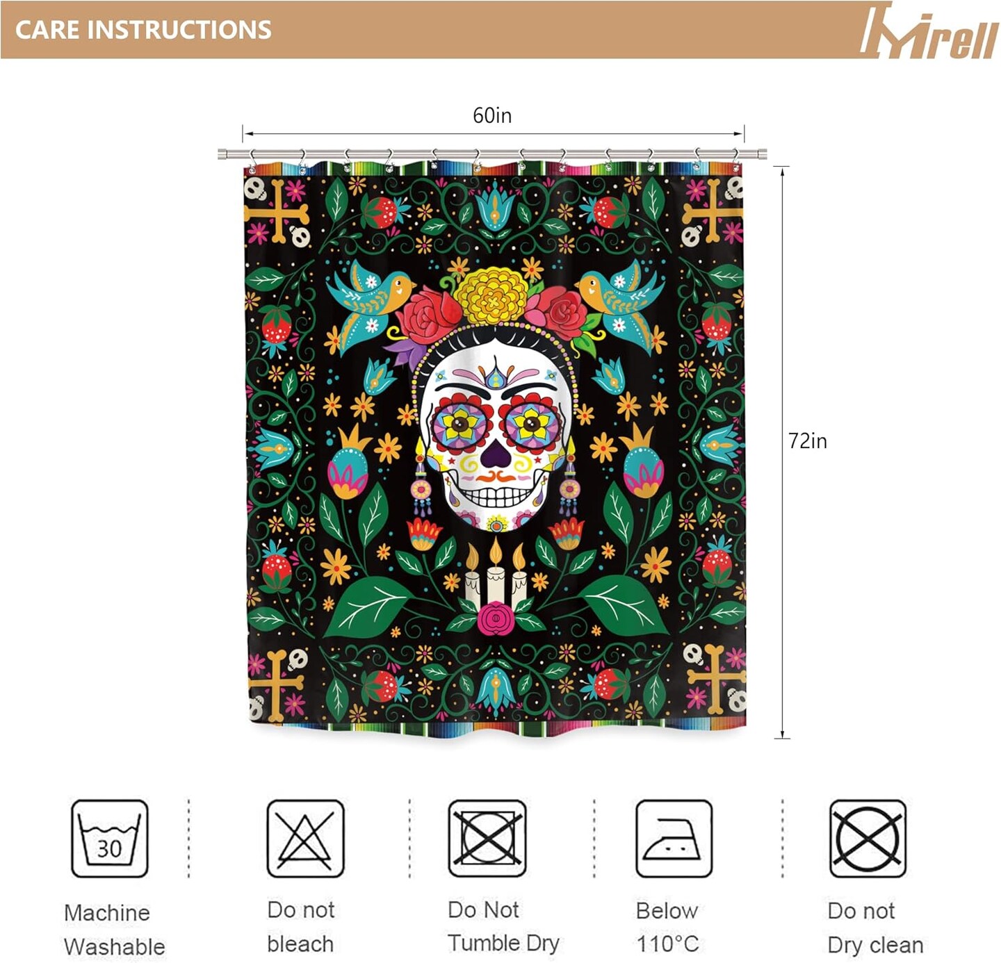 Sugar Skull Shower Curtain Mexican Floral Skeleton