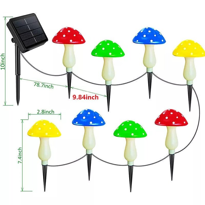 8Pcs Solar Mushroom Lights 8-Mode Cute Fairy String Garden Pathway Xmas Decor