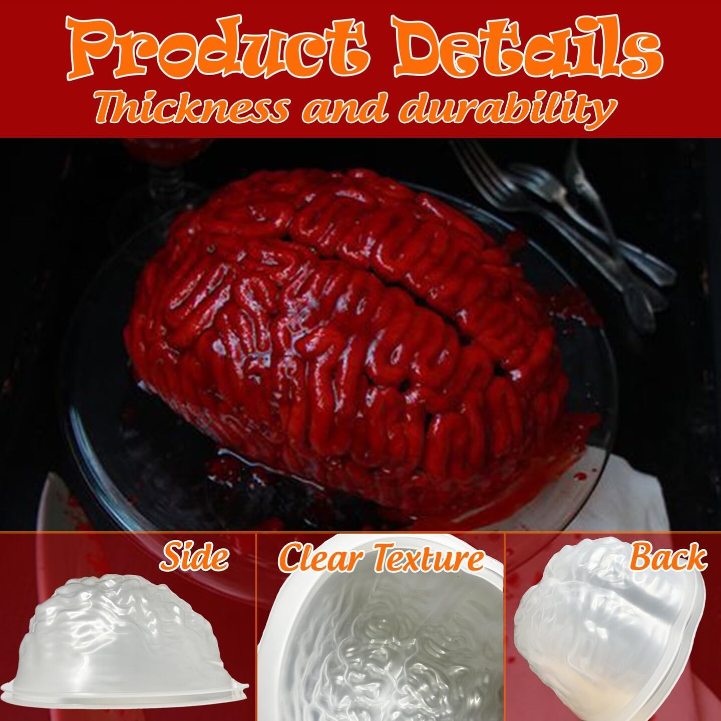 Brain Jello Gelatin Mold, 2 Pack Large Human Zombie Brain Mold for Cake Candy, Plastic Halloween Baking Brain Mould Party Supplies Decorations Standard for Kids Adult