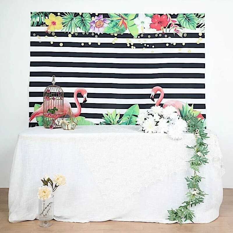 5x7 ft Stripes Flamingo Vinyl Photo Backdrop Banner Party Decorations