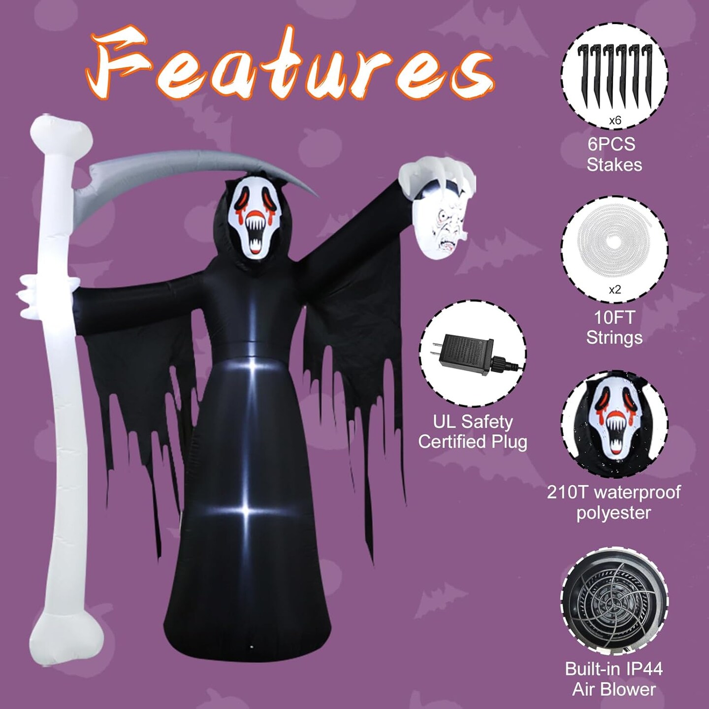 Halloween Inflatables Grim Reaper with Scythe Halloween Inflatable Decorations Outdoor