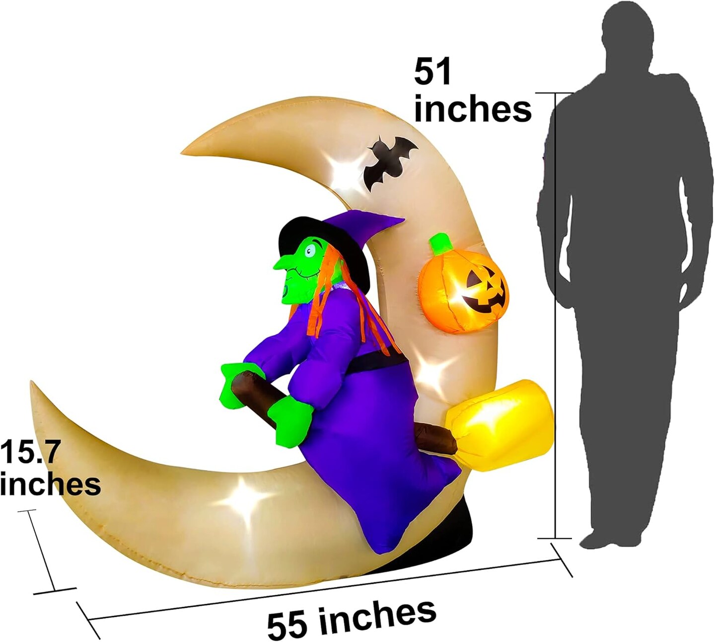 4.6ft Long Halloween Inflatable Witch Sitting on The Moon Decoration