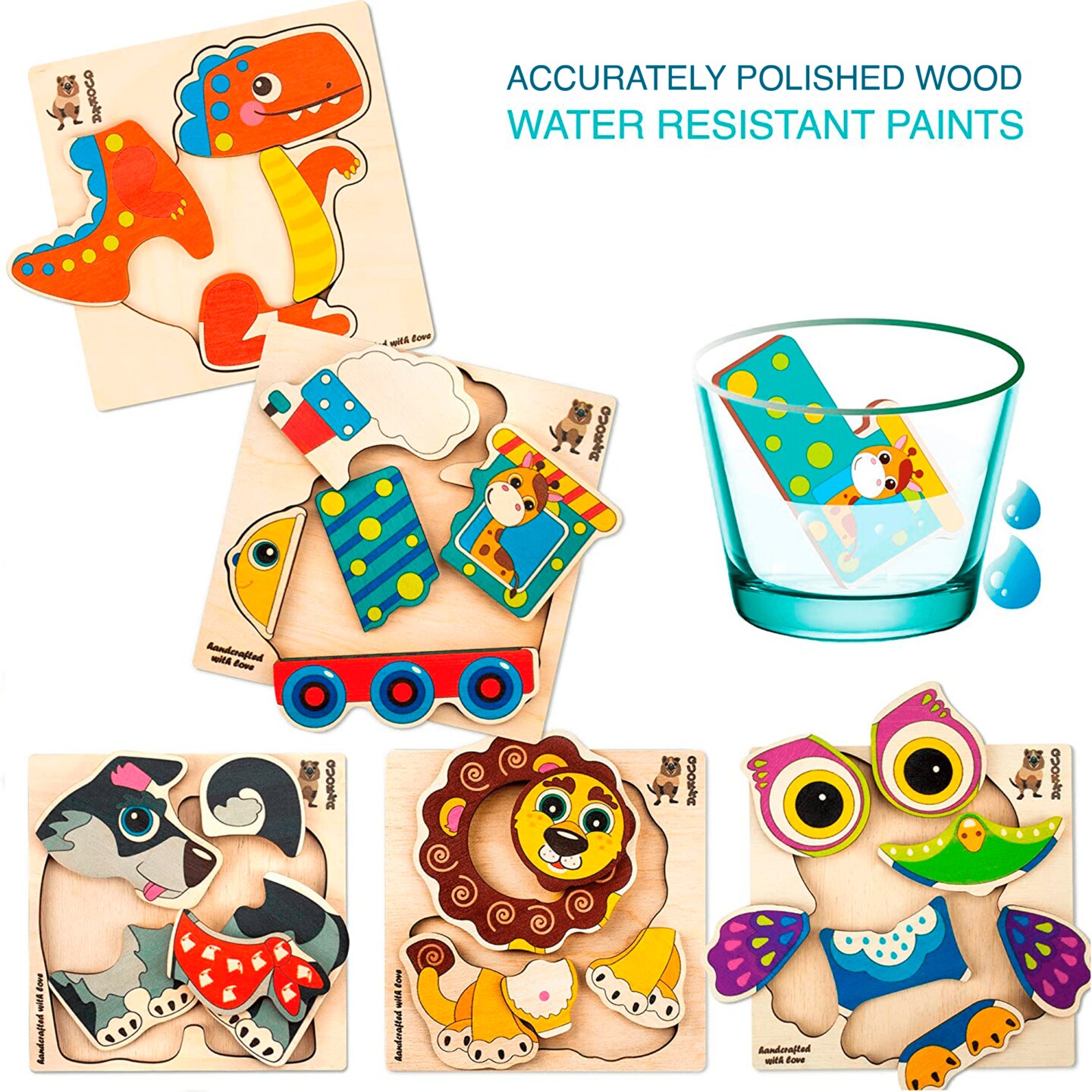 QUOKKA Wooden Puzzles for Toddlers 3-4 - 6XSET Toddler Puzzles Ages 3-4 - Wood Learning Montessori Toys 3-5 Year Old - Preschool Animal Travel Game Gift for Boys &#x26; Girls