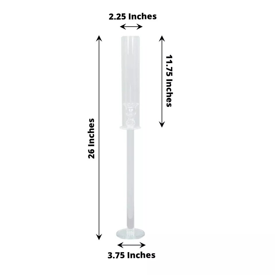 2 Clear 26&#x22; Crystal Hurricane Taper Candle Holders Cylinder Glass Shades Party