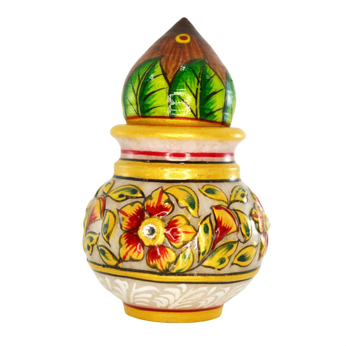White Marble Kalash Indian Mangal Kalash Decorated Coconut for Wedding Shagun Decorative Nariyal for Wedding Pooja Indian Festival Housewarming Gifts