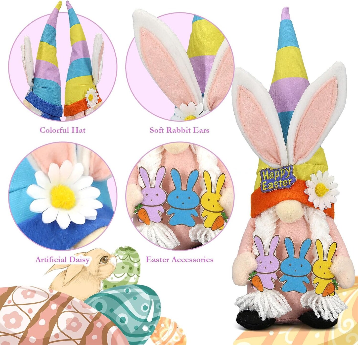 Easter Decorations - Bunny Gnomes Decorations for Home, Indoor, Tiered Tray, Office, Desk - Easter Decor - Spring Stuffed Rabbit Animal Figurines Centerpiece Table Decor