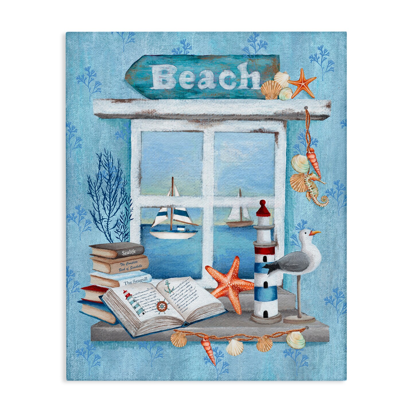 Stupell Industries Beachy Coastal Window Sill Canvas Wall Art, design by Emma Leach