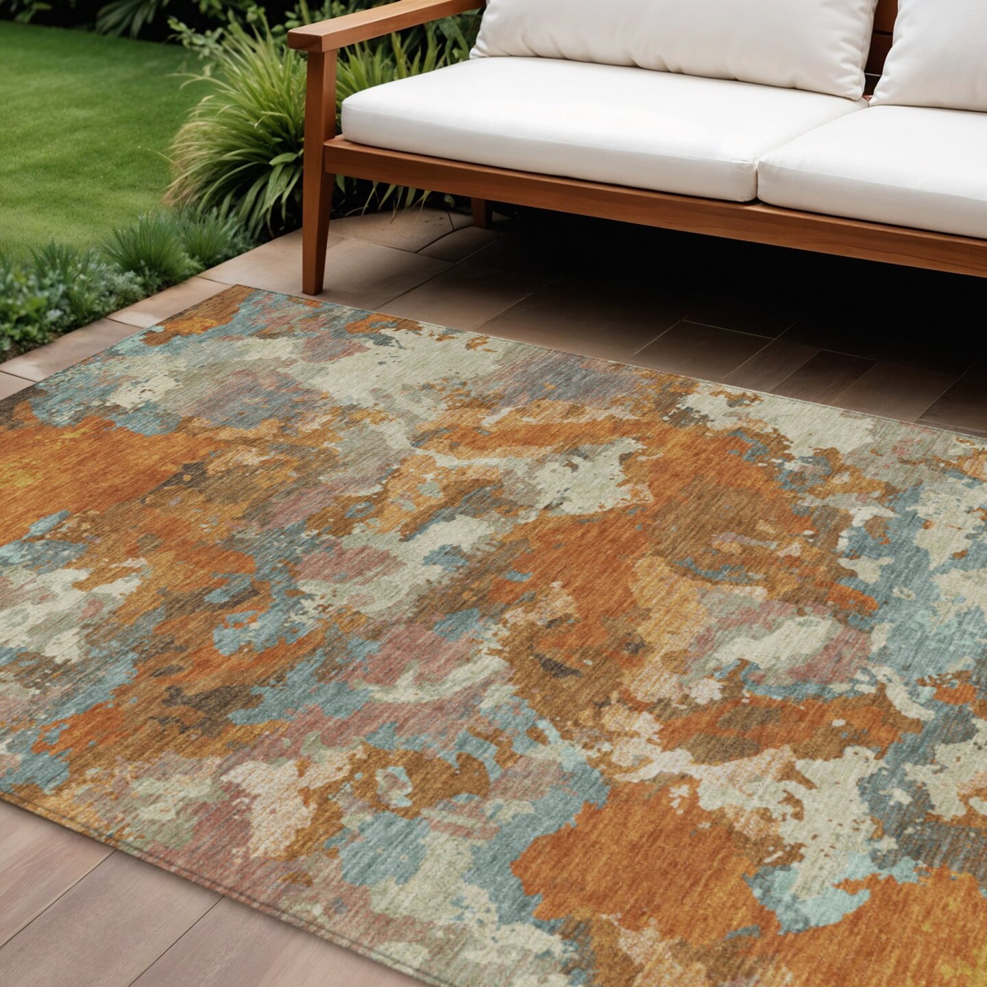 Edge Collections - 8' x 10' - Orange - Artistic Abstract Washable Area Rug for Indoor and Outdoor Use - 1 Piece