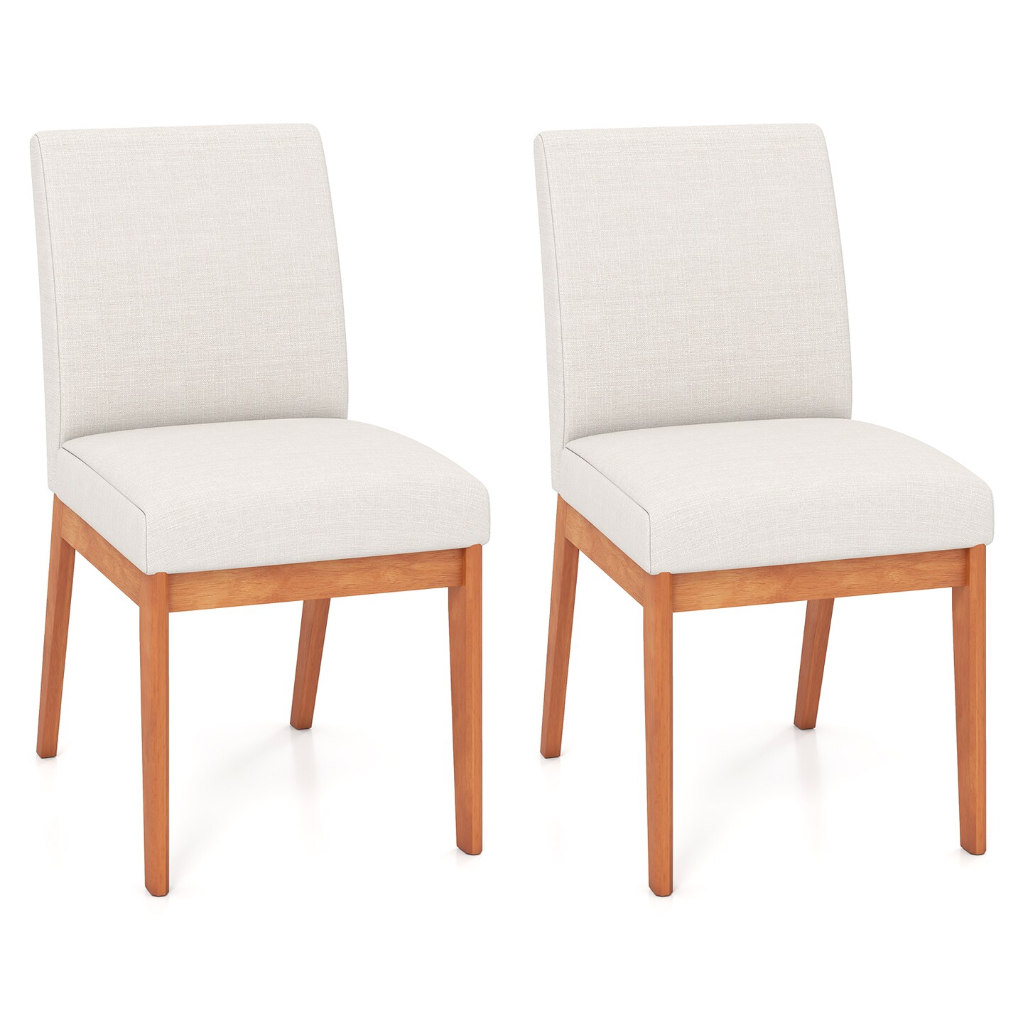 Set of 2 Beige Upholstered Dining Chairs with Solid Wood Legs and Comfortable Sponge Seat