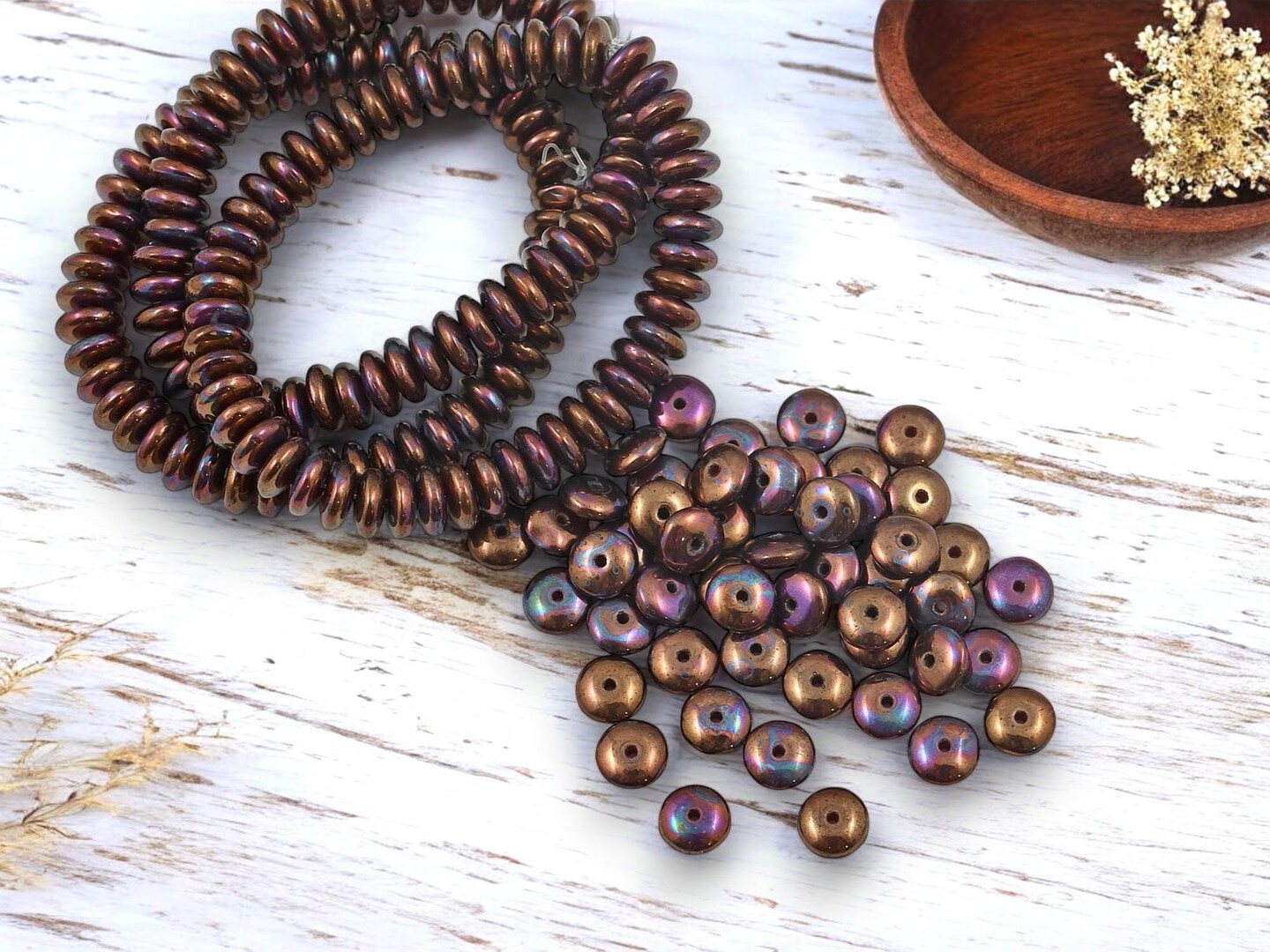 *50* 6x2mm Metallic Purple Copper Washed Ruby Red Smooth Rondelle Beads