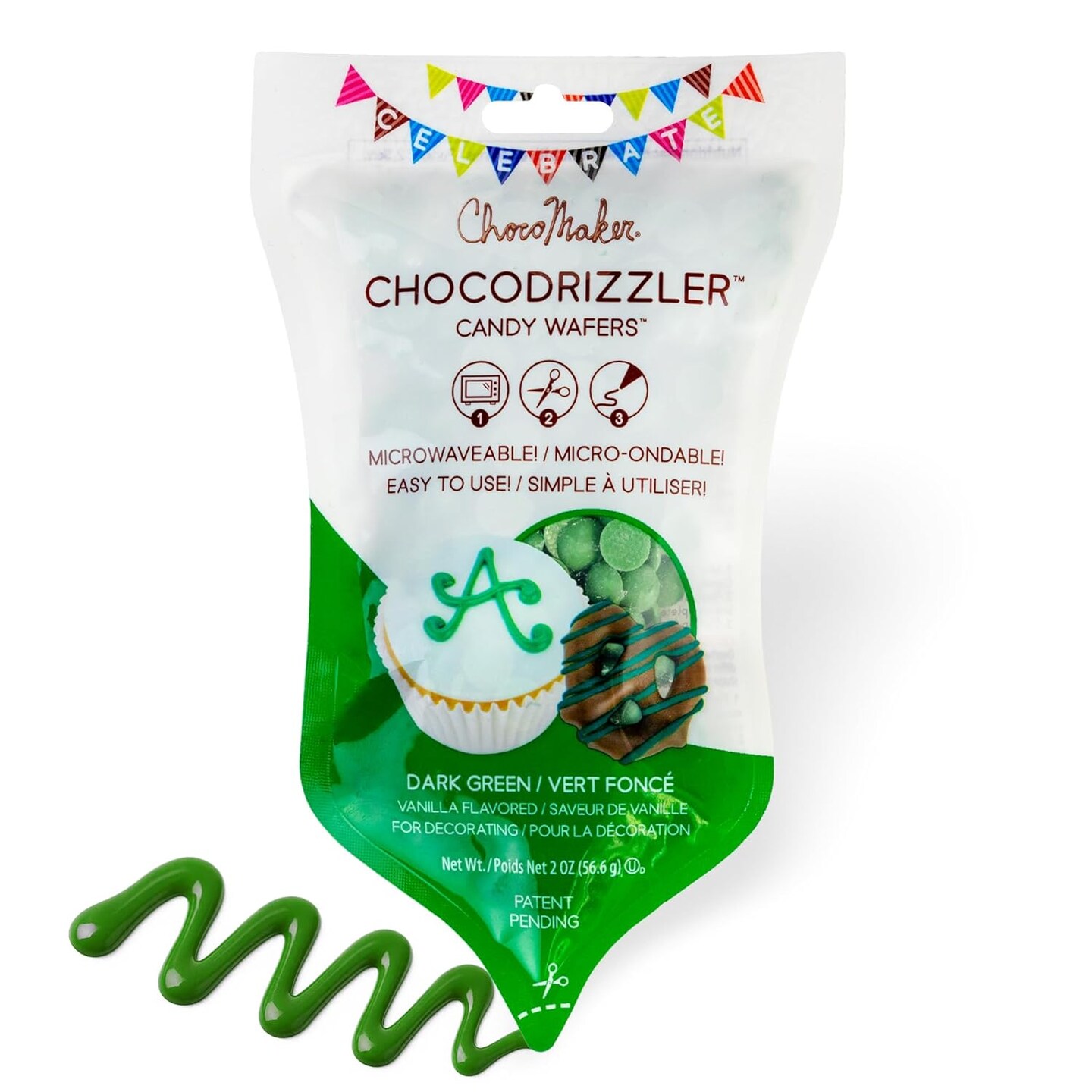 Chocodrizzler Candy Wafers Microwaveable Pouch 2 oz – Easy Drizzle Candy Coating Green