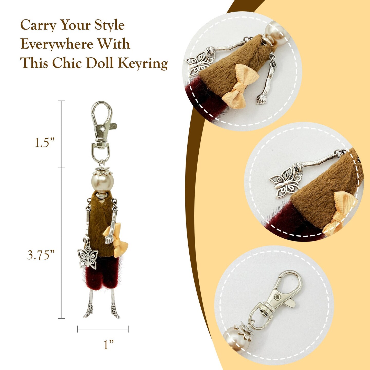 Wrapables Hanging Fashionista Doll Keychain, Crystal Rhinestone Keyring Bag Charm, Chic Pants