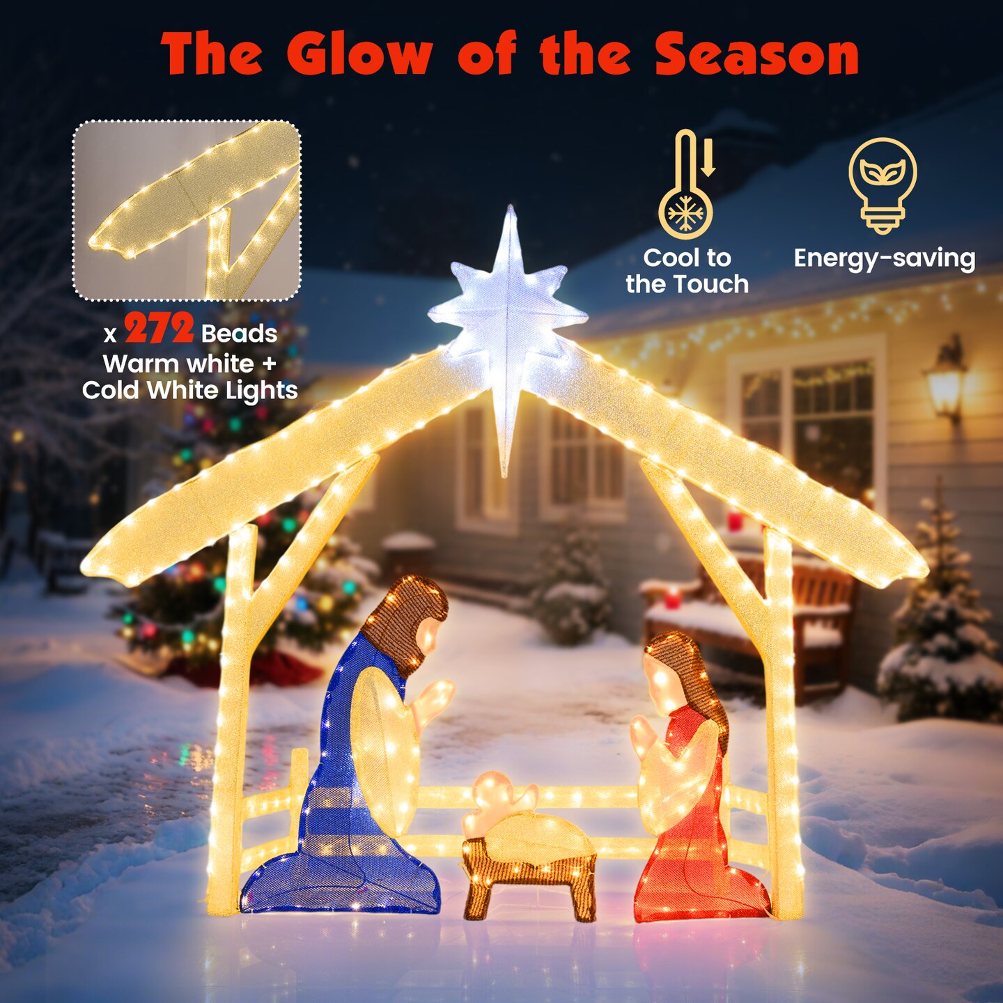 Multi-Color Metal and Fabric Lighted Holy Family Nativity Set