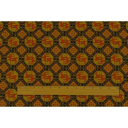 Orange/Multi Vintage 1950s Reindeer Print Shirting Fabric By the Yard