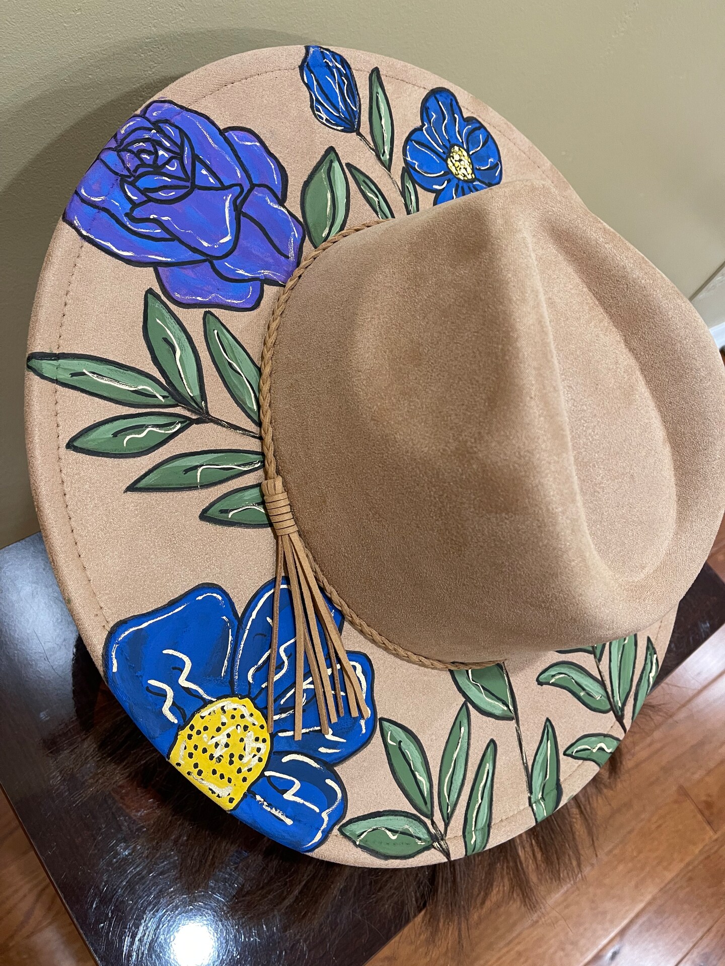 Ghost Flowers, hand painted KellyMade Ranch Hat Hand Painted Cowboy Hat - Felt – Camelia Mexican Boutique main image 3
