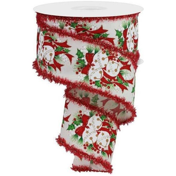 2.5&#x22; Jingle Bell Holly Drift Ribbon: Ivory (10 Yards)