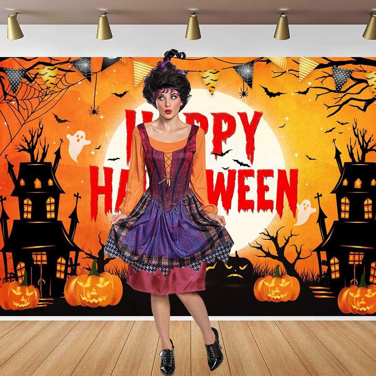 Womens Mary Sanderson Costume Hocus Pocus Classic Dark Witch Dress