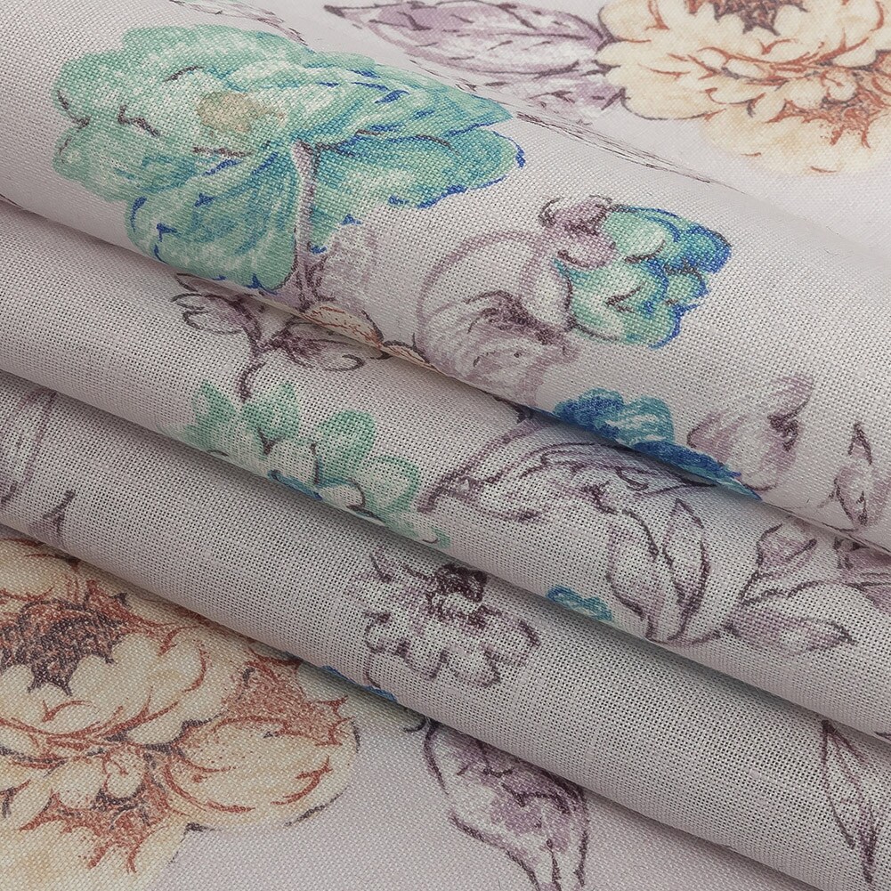1 Yard Lilac Floral Printed Linen Woven Fabric for Dresses Skirts and Shirts