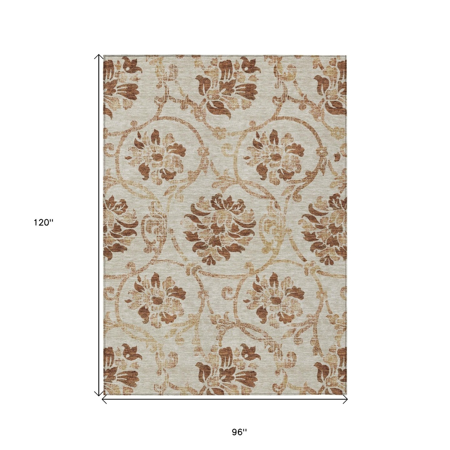 Edge Collections - 8' x 10' - Brown - Floral Area Rug Washable Indoor and Outdoor Use - 1 Piece